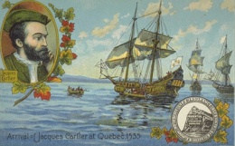 Arrivée de Jacques Cartier à Québec, 1535. Carte postale, BAnQ‎.
