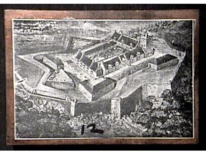 Vue à vol d'oiseau du Fort Carillonen 1759