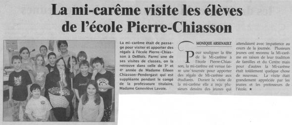 Mi-Carême visits the students of Pierre Chiasson School - By Monique Arsenault, La Voix Acadienne, March 12th, 2008