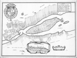 Partie centrale de la carte de Gédéon de Catalogne représentant le gouvernement de Québec (1709)