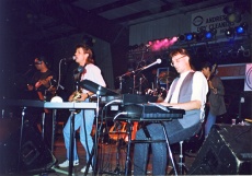 The group Les Zed giving a show during the 13th Fête Fransaskoise at Zenon Park in 1992