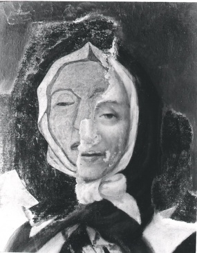 Portrait de Marguerite Bourgeoys au cours de la restauration, septembre 1963