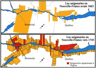 Cartes sur l'organisation des seigneuries en Nouvelle-France avant 1663 et vers 1745