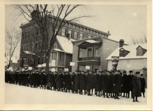 Teachers’ picket line at the École Brébeuf