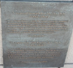 Notice sur le Caporal Joseph Keable, VC au Monument aux Valeureux, Ottawa