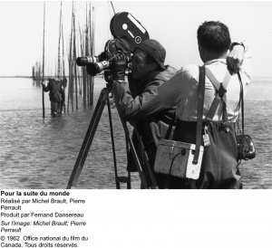 Michel Brault et Pierre Perreault au tournage de Pour la suite du monde