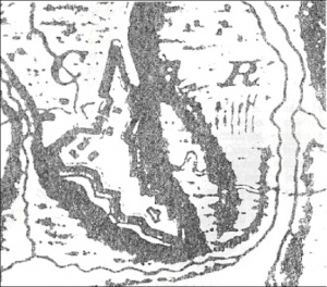 Détail d'un plan d'époque du fort Jacques-Cartier conservé au British Museum. Dessiné en 1761 par Pittman et copié par Pettigrew