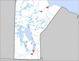 Map showing Bungee-speaking areas in Manitoba