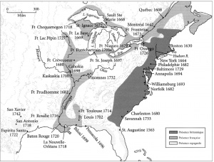 Carte montrant la présence française et les lieux de métissage en Amérique du Nord