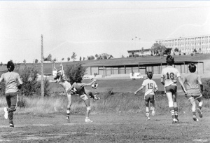 Compétition de soccer masculin aux premiers Jeux de l'Acadie à Moncton (N.-B.) en 1979