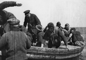 Survivors from the Nicoya, sunk by a Nazi u-boat, rescued by residents of L’Anse-à-Valleau, May 12, 1942.