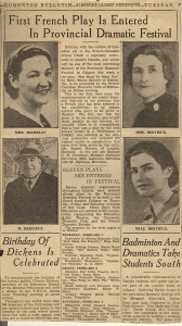 Article du journal Edmonton Bulletin présentant les principaux comédiens de la pièce «Bon sang ne ment pas» d'Emma Morrier, 1935
