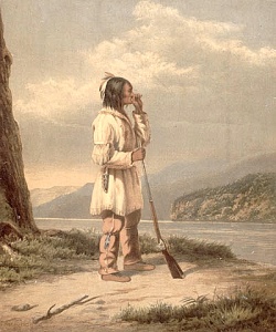 Chasseur huron appelant l'orignal, vers 1863
