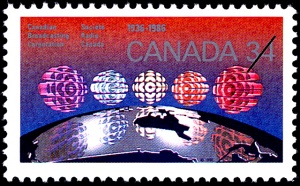Timbre émis pour souligner les cinquante ans de la Société Radio-Canada, 1936-1986