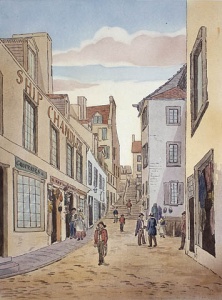 Les marches de la rue Champlain, Québec, 1830