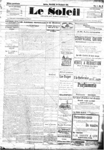 Page frontispice du journal Le Soleil du 30 décembre 1896