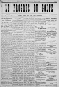 Page frontispice du journal Le Progrès du Golfe du 15 avril 1904