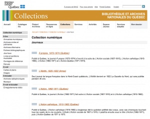 Interface de la collection numérique de journaux de la BAnQ