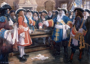 Frontenac, recevant l'envoyé de sir William Phipps, qui demande à Québec de rendre les armes, 1690
