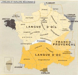 Carte des parler régionaux de France  Langues d'oïl et langues d'oc