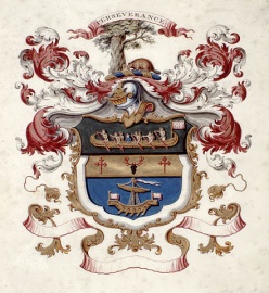 Croquis préliminaire pour un projet d'armoiries de la Compagnie du Nord-Ouest, vers 1800-1820