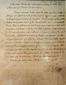Lettre de Thomas Jefferson aux ursulines de La Nouvelle-Orléans, 15 mai 1804