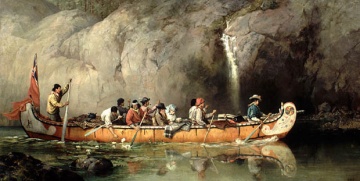Voyageurs franchissant une cascade en canot, de Frances A. Hopkins, 1869