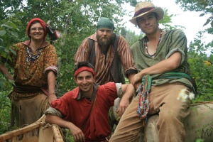 A group of interpreters in the role of voyageurs, Fort William.