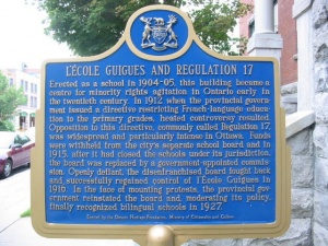Ontario Heritage Trust plaque in front of the Guigues elementary school, 2005.