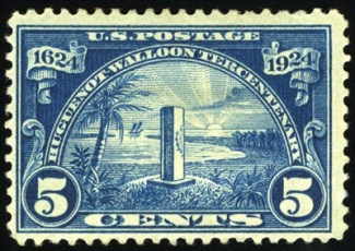 Timbre de 5 cents du tricentenaire de New-York soulignant la présence des Wallons.