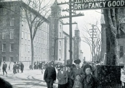 Mill workers leaving the Naumkeag Steam Cotton Mill in 1909