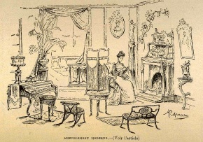 Reprezentarea unui interior Bourgeois confortabil, lumea ilustrată, 1900. © Banq'un intérieur bourgeois confortable, Le Monde illustré, 1900. © BAnQ