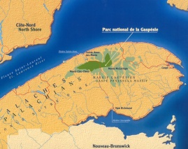 Localisation du parc national de la Gaspésie. © SEPAQ/Parc national de la Gaspésie.